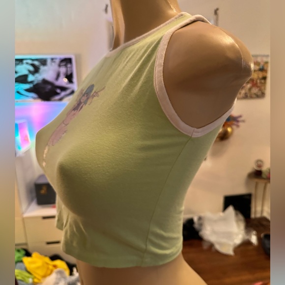 NWOT pastel green cut off graphic tank top size S - Picture 3 of 8